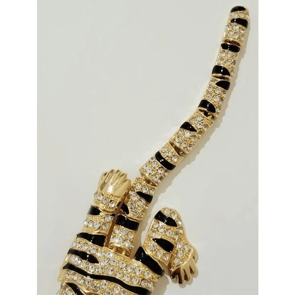 🐯 ✨ Rhinestones Crouching Tiger Bendable Design Blingy Statement Brooch NEW